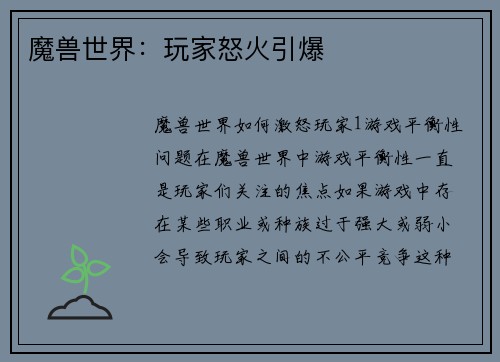 魔兽世界：玩家怒火引爆