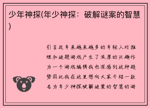 少年神探(年少神探：破解谜案的智慧)